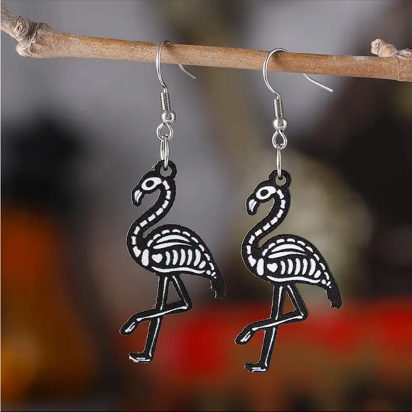 Skeleton Flamingo Earrings - Picture 1 of 2